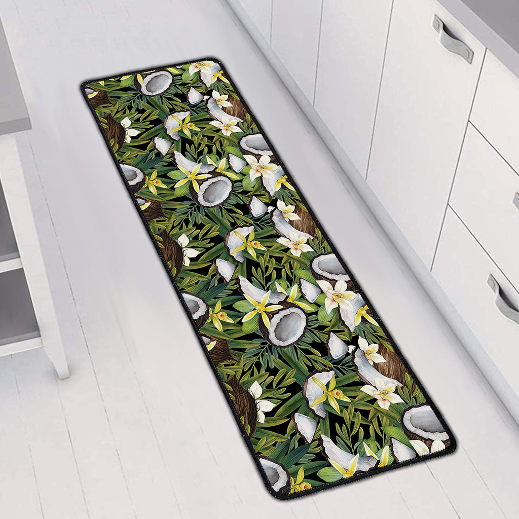 Vanilla Flower And Coconut Pattern Print Long Kitchen Mat