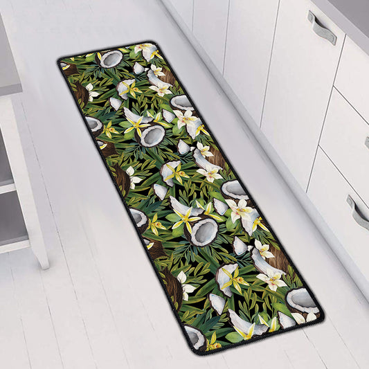 Vanilla Flower And Coconut Pattern Print Long Kitchen Mat