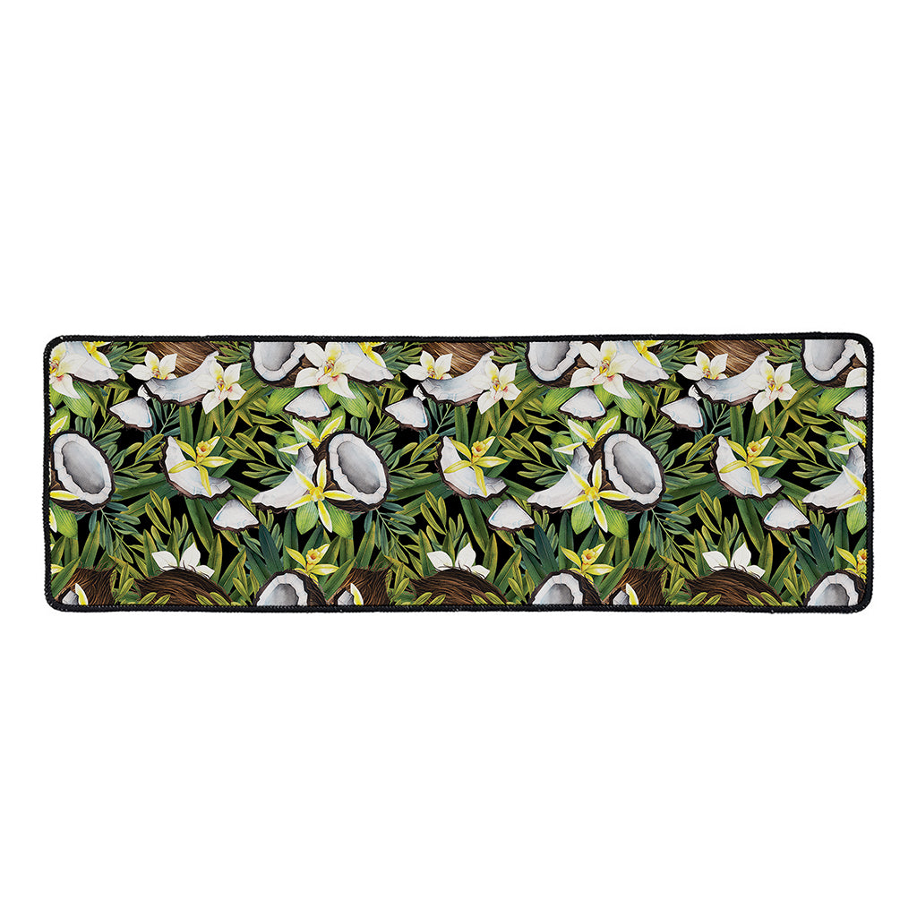 Vanilla Flower And Coconut Pattern Print Long Kitchen Mat