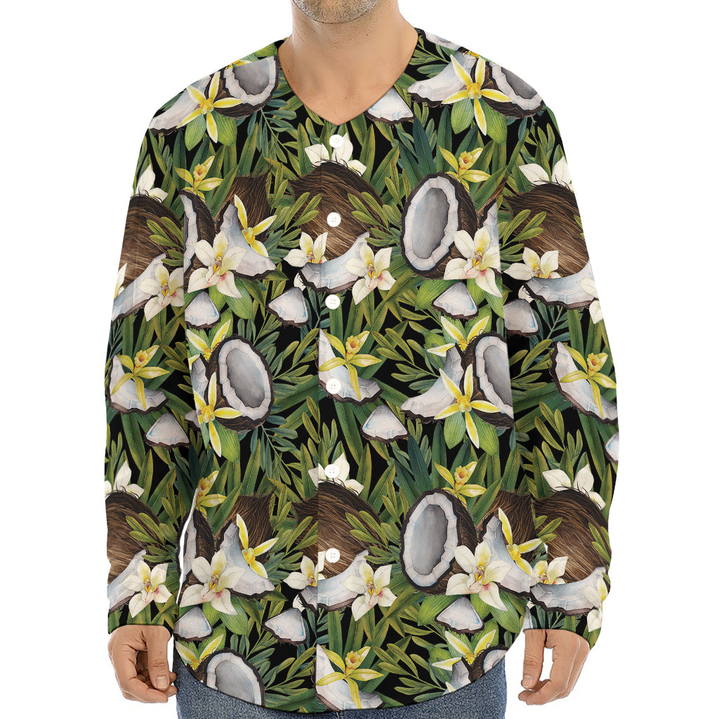 Vanilla Flower And Coconut Pattern Print Long Sleeve Baseball Jersey