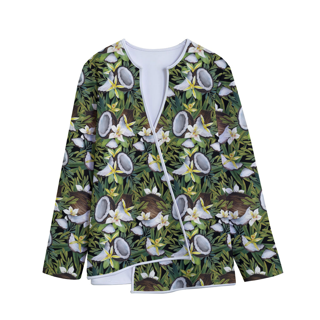 Vanilla Flower And Coconut Pattern Print Long Sleeve Short Coat