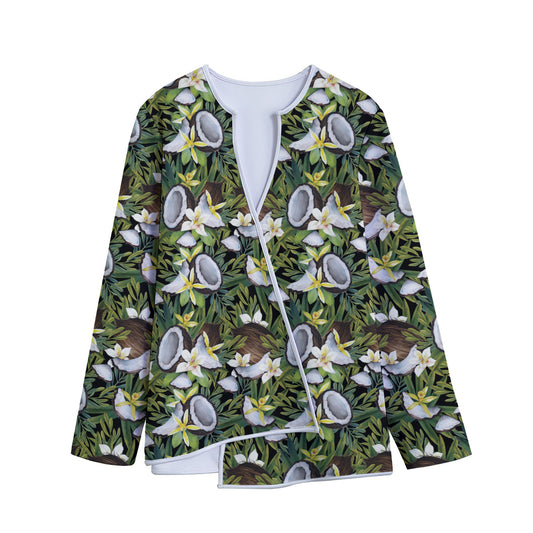 Vanilla Flower And Coconut Pattern Print Long Sleeve Short Coat