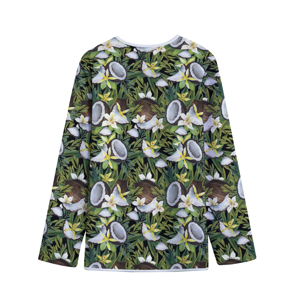 Vanilla Flower And Coconut Pattern Print Long Sleeve Short Coat