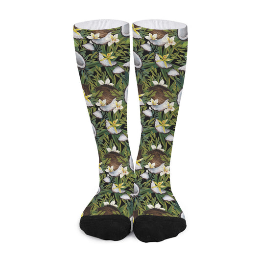 Vanilla Flower And Coconut Pattern Print Long Socks