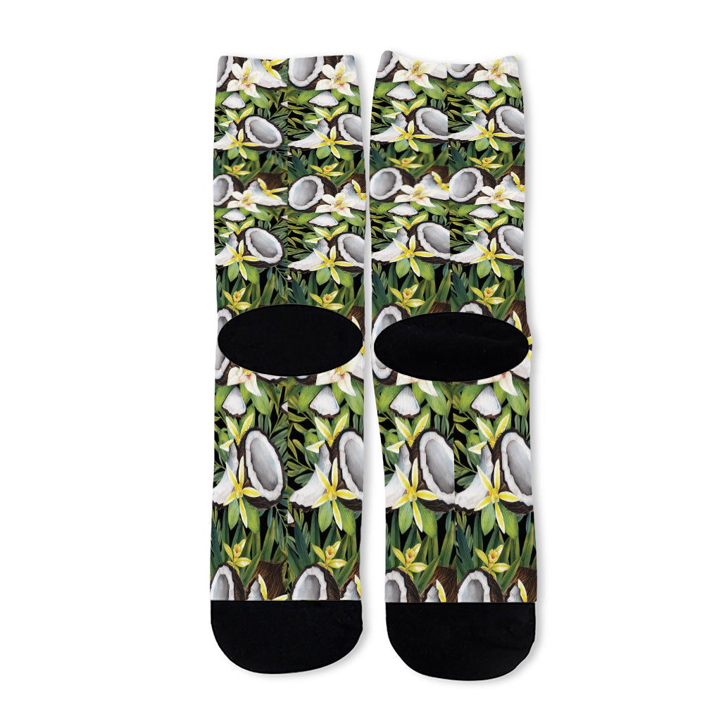 Vanilla Flower And Coconut Pattern Print Long Socks