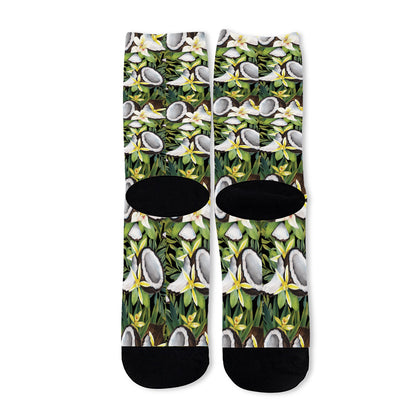 Vanilla Flower And Coconut Pattern Print Long Socks