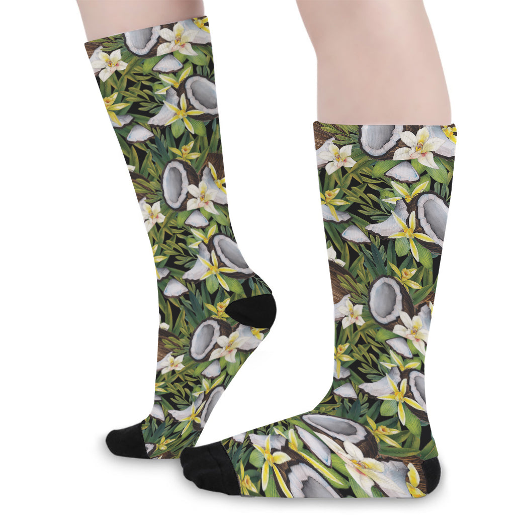 Vanilla Flower And Coconut Pattern Print Long Socks