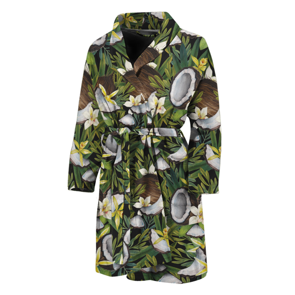 Vanilla Flower And Coconut Pattern Print Men's Bathrobe