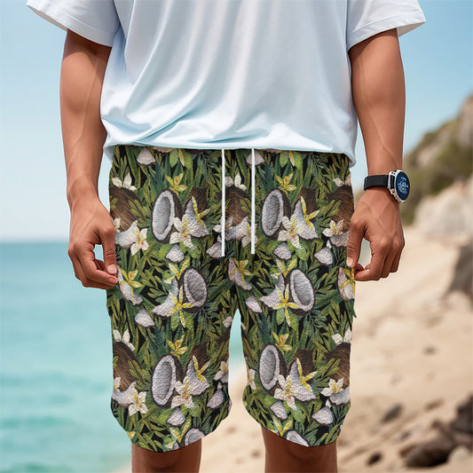 Vanilla Flower And Coconut Pattern Print Men's Cargo Shorts