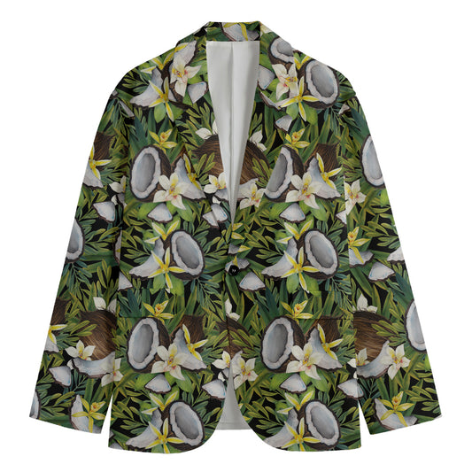 Vanilla Flower And Coconut Pattern Print Men's Cotton Blazer