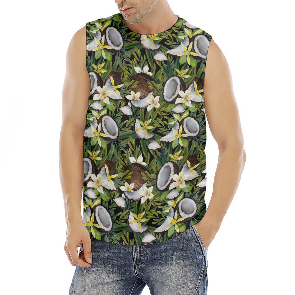 Vanilla Flower And Coconut Pattern Print Men's Fitness Tank Top