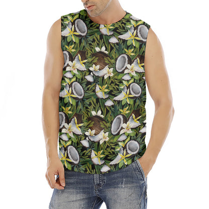 Vanilla Flower And Coconut Pattern Print Men's Fitness Tank Top