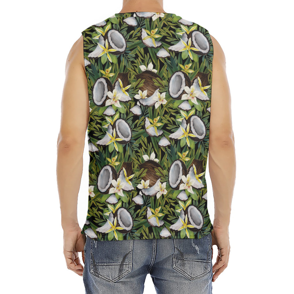 Vanilla Flower And Coconut Pattern Print Men's Fitness Tank Top