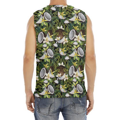 Vanilla Flower And Coconut Pattern Print Men's Fitness Tank Top