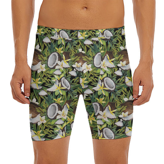 Vanilla Flower And Coconut Pattern Print Men's Long Boxer Briefs