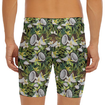 Vanilla Flower And Coconut Pattern Print Men's Long Boxer Briefs