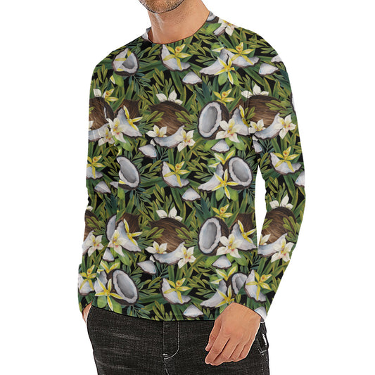 Vanilla Flower And Coconut Pattern Print Men's Long Sleeve Rash Guard