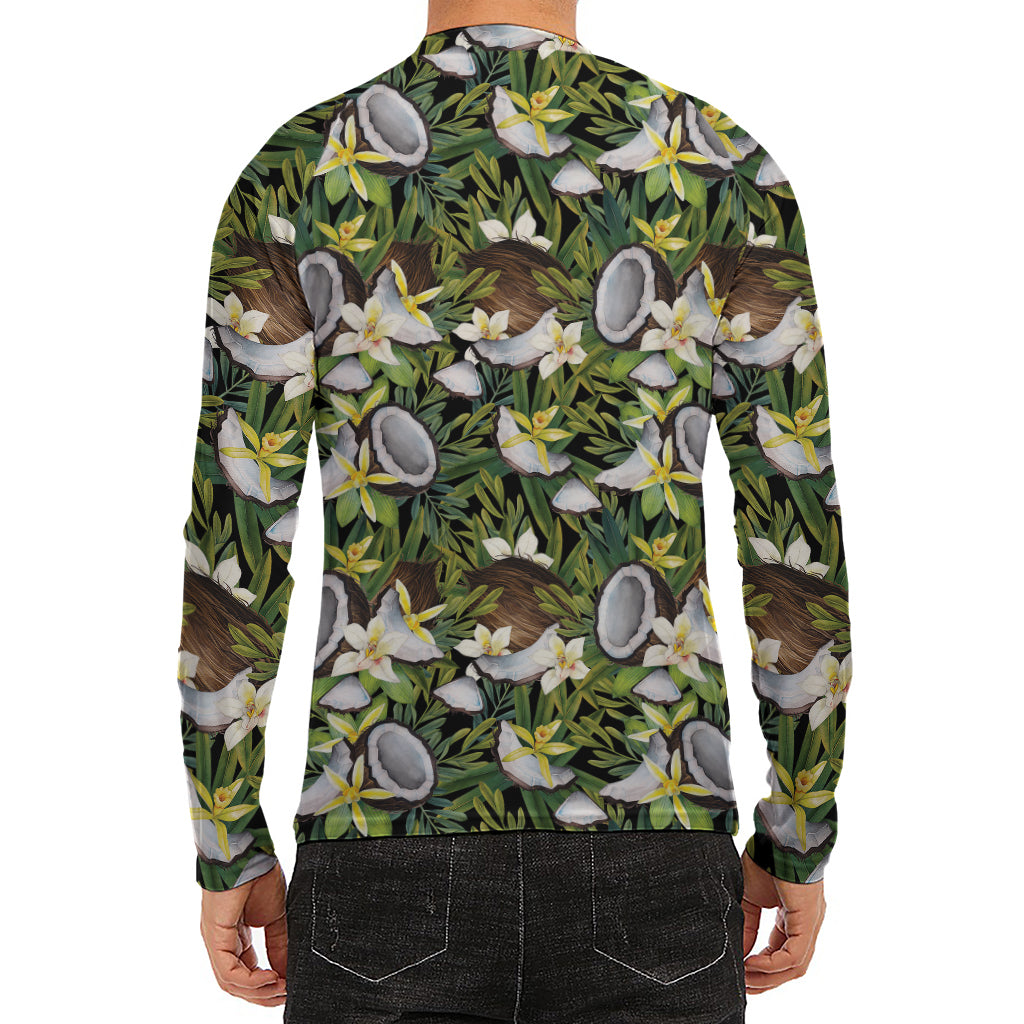 Vanilla Flower And Coconut Pattern Print Men's Long Sleeve Rash Guard