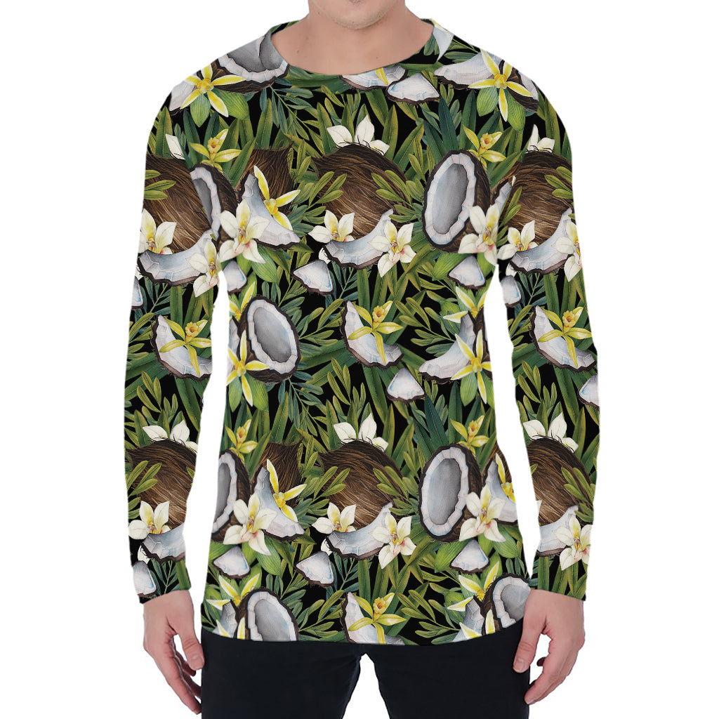 Vanilla Flower And Coconut Pattern Print Men's Long Sleeve T-Shirt