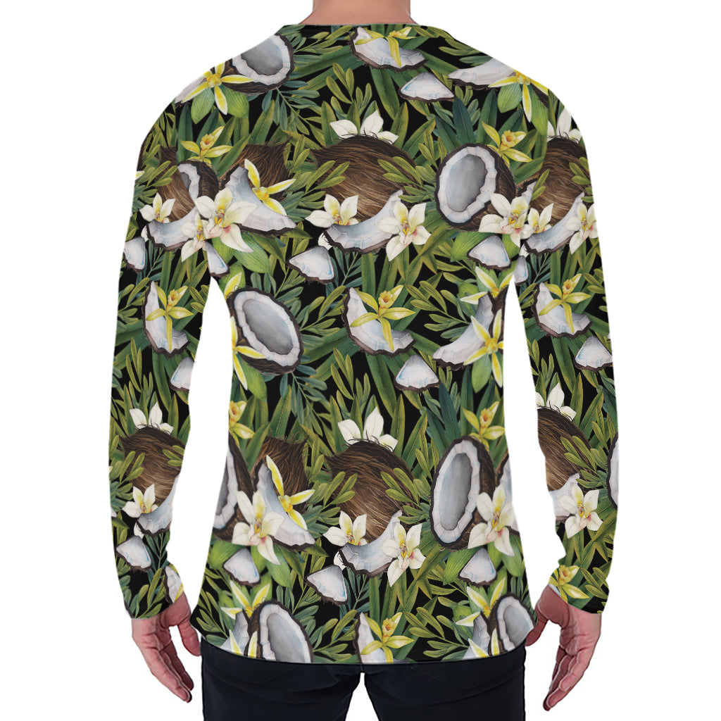 Vanilla Flower And Coconut Pattern Print Men's Long Sleeve T-Shirt
