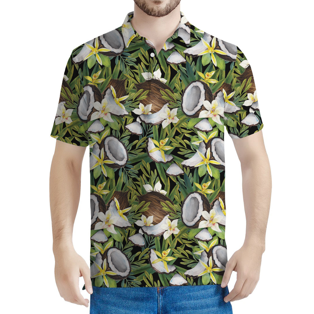 Vanilla Flower And Coconut Pattern Print Men's Polo Shirt