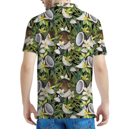 Vanilla Flower And Coconut Pattern Print Men's Polo Shirt
