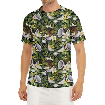 Vanilla Flower And Coconut Pattern Print Men's Short Sleeve Rash Guard