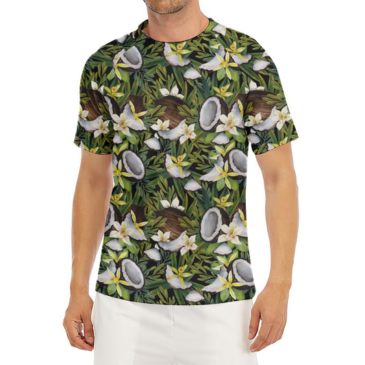 Vanilla Flower And Coconut Pattern Print Men's Short Sleeve Rash Guard