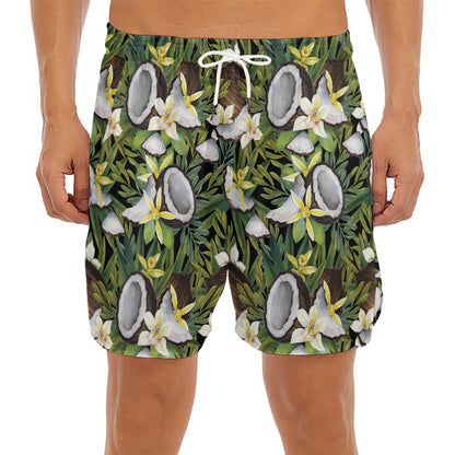 Vanilla Flower And Coconut Pattern Print Men's Split Running Shorts