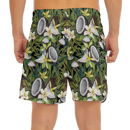 Vanilla Flower And Coconut Pattern Print Men's Split Running Shorts