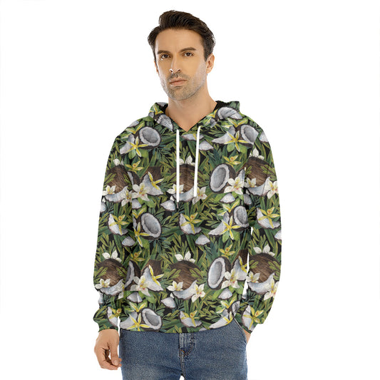 Vanilla Flower And Coconut Pattern Print Men's Velvet Pullover Hoodie