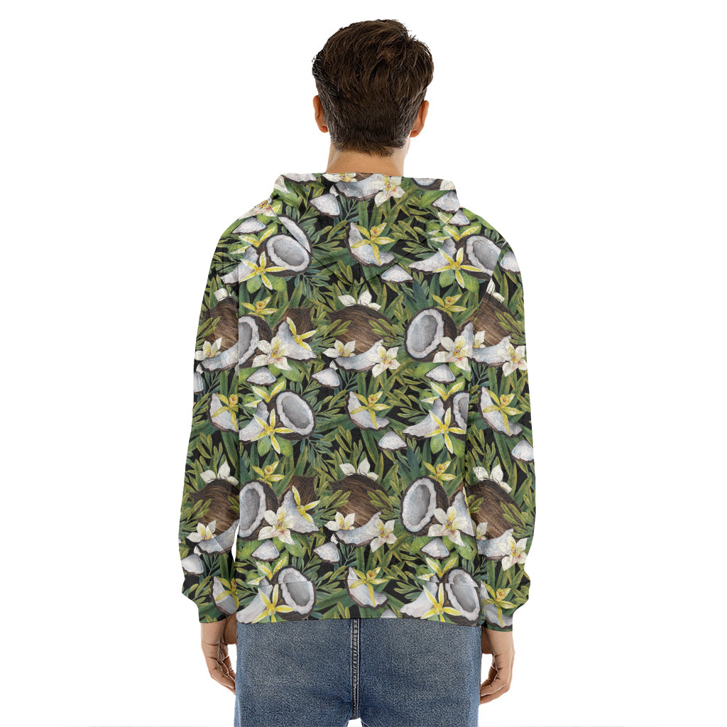 Vanilla Flower And Coconut Pattern Print Men's Velvet Pullover Hoodie