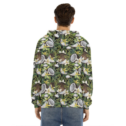 Vanilla Flower And Coconut Pattern Print Men's Velvet Pullover Hoodie