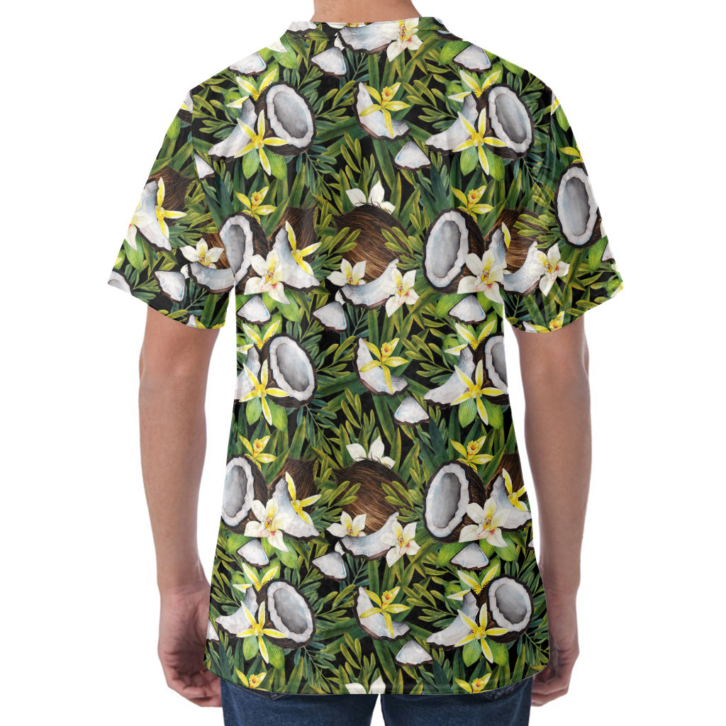 Vanilla Flower And Coconut Pattern Print Men's Velvet T-Shirt