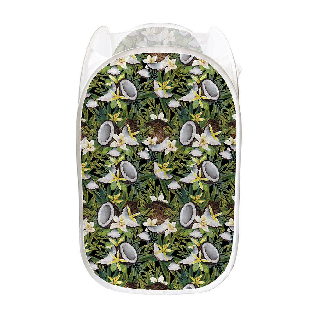 Vanilla Flower And Coconut Pattern Print Mesh Laundry Hamper
