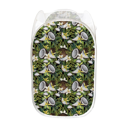 Vanilla Flower And Coconut Pattern Print Mesh Laundry Hamper