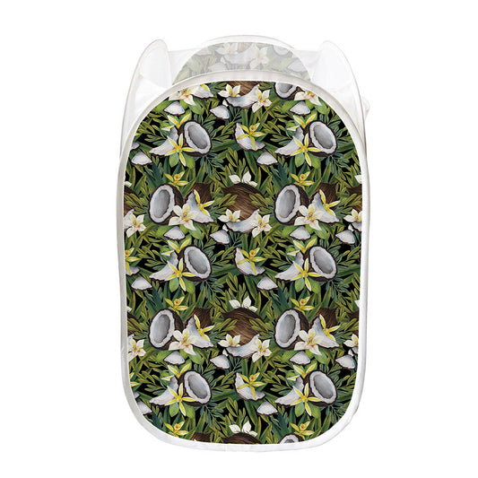 Vanilla Flower And Coconut Pattern Print Mesh Laundry Hamper