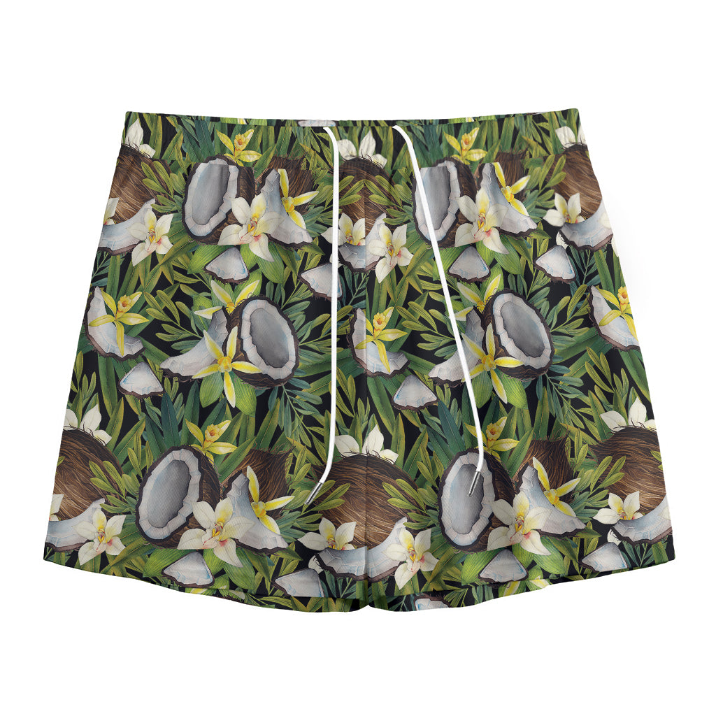 Vanilla Flower And Coconut Pattern Print Mesh Shorts
