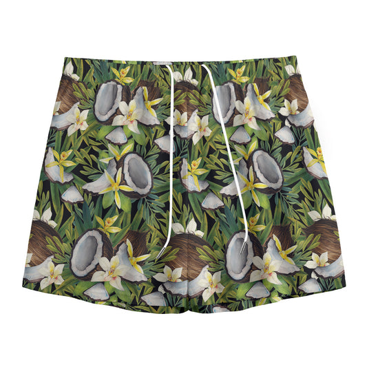 Vanilla Flower And Coconut Pattern Print Mesh Shorts