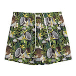 Vanilla Flower And Coconut Pattern Print Mesh Shorts