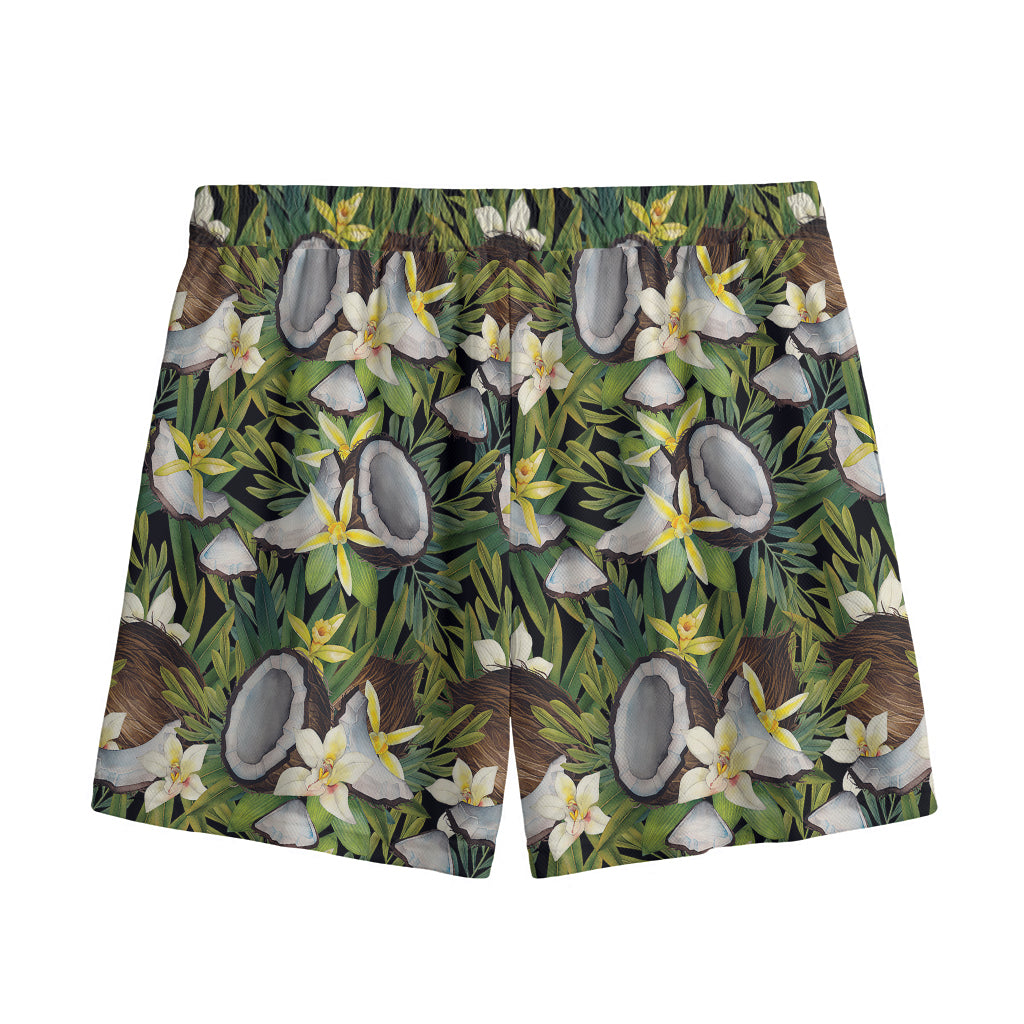 Vanilla Flower And Coconut Pattern Print Mesh Shorts