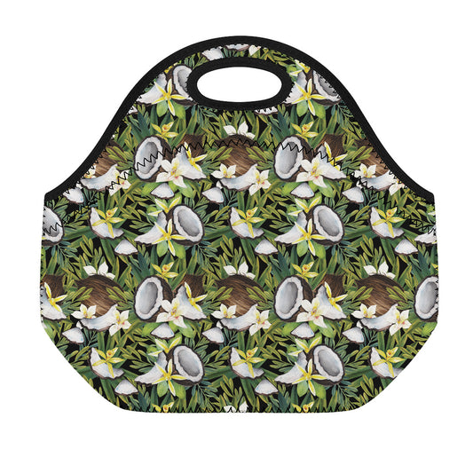 Vanilla Flower And Coconut Pattern Print Neoprene Lunch Bag