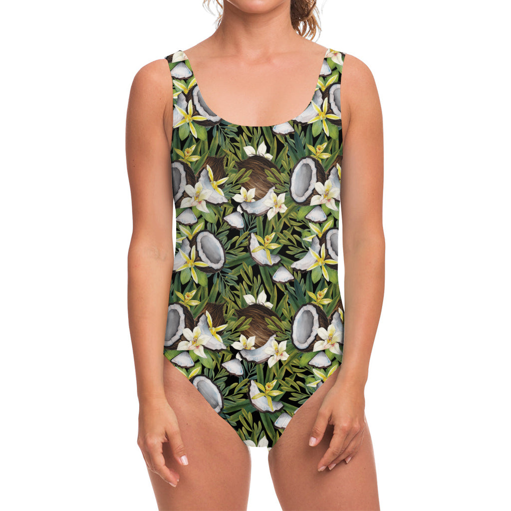 Vanilla Flower And Coconut Pattern Print One Piece Swimsuit