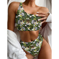 Vanilla Flower And Coconut Pattern Print One Shoulder Bikini Set