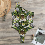 Vanilla Flower And Coconut Pattern Print One Shoulder Bodysuit