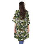 Vanilla Flower And Coconut Pattern Print Open Front Beach Cover Up