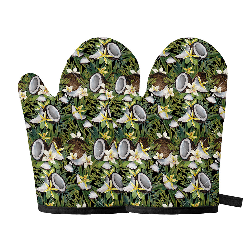 Vanilla Flower And Coconut Pattern Print Oven Mitts