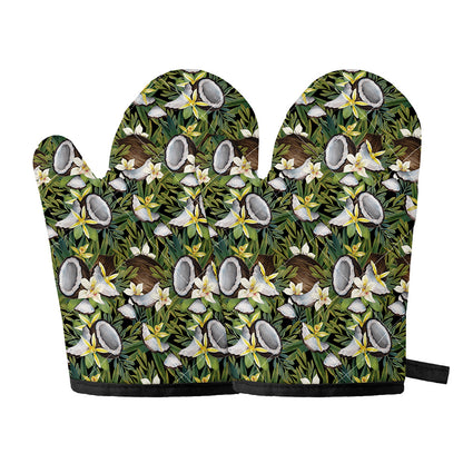 Vanilla Flower And Coconut Pattern Print Oven Mitts