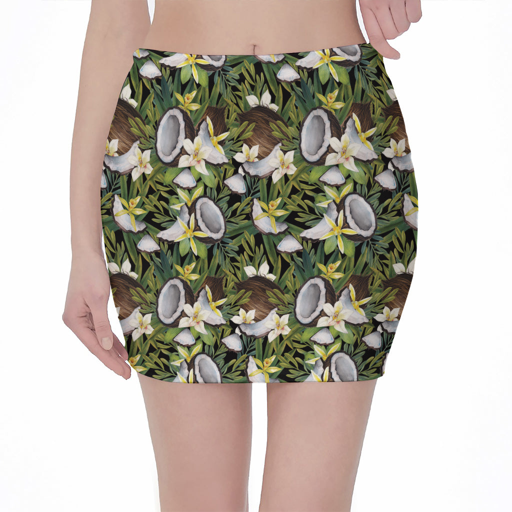 Vanilla Flower And Coconut Pattern Print Pencil Mini Skirt