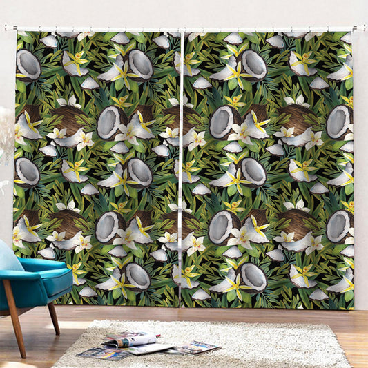 Vanilla Flower And Coconut Pattern Print Pencil Pleat Curtains